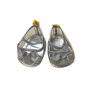 Build a Bear Silver Sparkle Heels Clear Glass Slippers Cinderella Shoes w/ Bow